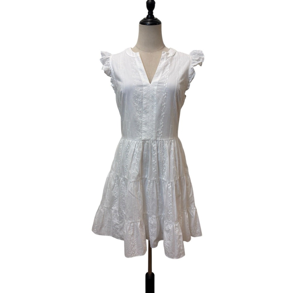 Laundry Shelli Segal White Eyelet Dress Sz 10 Tired Flutter Sleeve Graduation